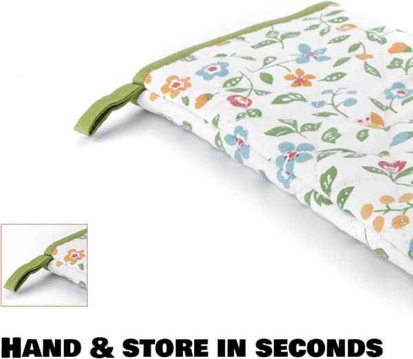 Blommiga ugnsvantar set om 2, värmebeständig quiltad polyester med halkfritt grepp för matlagning, bakning och grillning, 28 x 18 cm