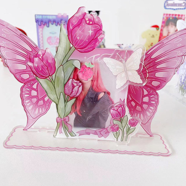 Butterfly Card Display Stand 3-tommers korthylse Fotobeskyttelse Rosa sett