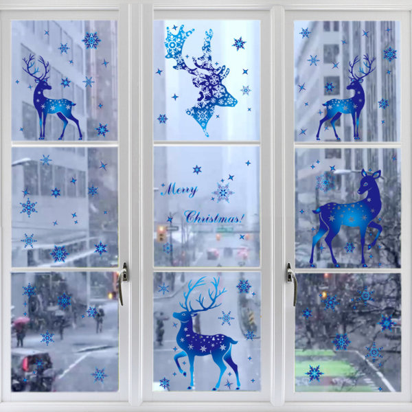 IC Jul avtagbart glasfönsterdekoration klistermärke Jul blå snöflinga älg klistermärke för fest