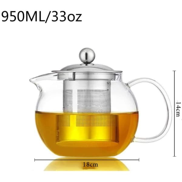 IC Tekande af glas med teinfusionsanordning i rustfrit stål og låg, 950ML/33oz