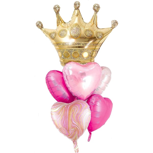 IC Rosa og guld store kronhjärtfolie helium mylar ballonger sæt til flickans grattis på födelsedagen Rosa prinsessa festdekorationer