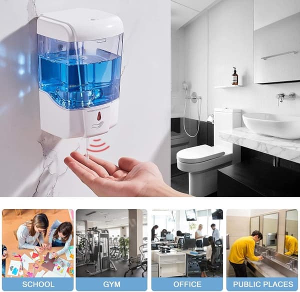 Beröringsfri Automatisk Tvåldispenser - Väggmonterad, Ingen Borrning, Elektrisk med Rörelsesensor - 700 ml - Vit