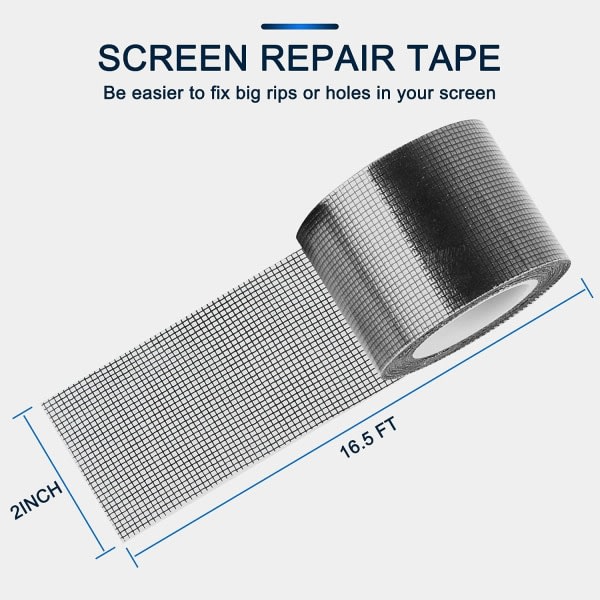 IC Reparationssæt til vinduesglas, 2\" × 16,5\" Reparationssæt til sort skærm med stærkt selvklæbende glasfiberdækkende mesh