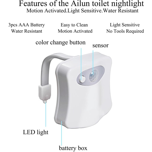 IC Toilettenatslys 3-pak Aktiveret LED-lys 8 Farver Udskiftning af Toiletbæger Natslys til Badeværelse Batteri Medfølger Ikke