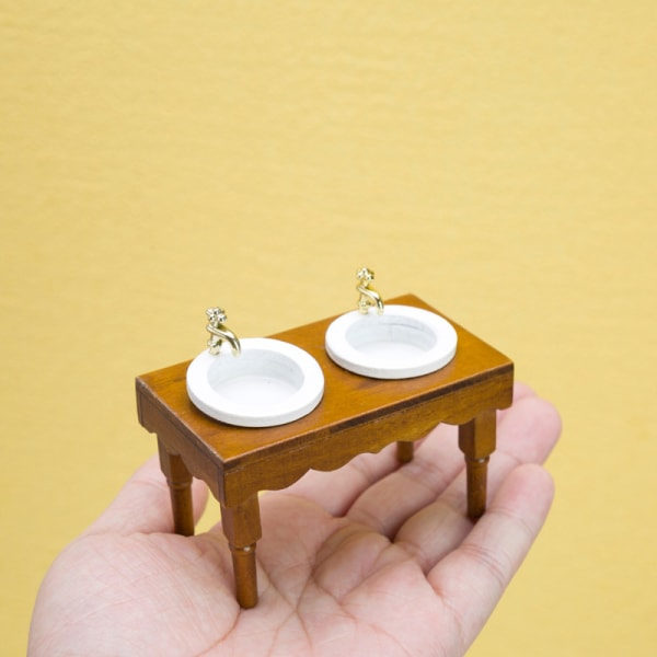 IC 1/12 Dukkehus Miniature Tilbehør Mini Møbler Dobbelt Håndvask