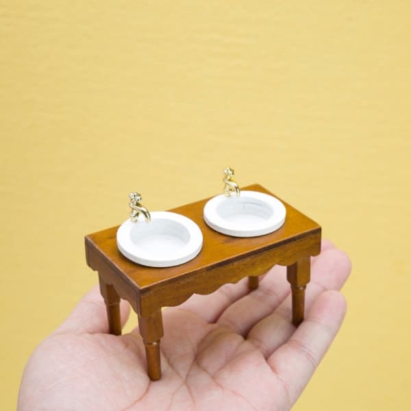IC 1/12 Dukkehus Miniatyr Tilbehør Mini Møbler Dobbelt Vask