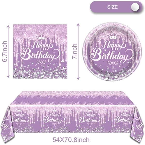 IC Purppura Glitter Diamond Festservis, Fantasy Purppura Glitter Diamond Tyttöjen Syntymäpäiväjuhlasetti, Glitter Diamond Teema (Lila)