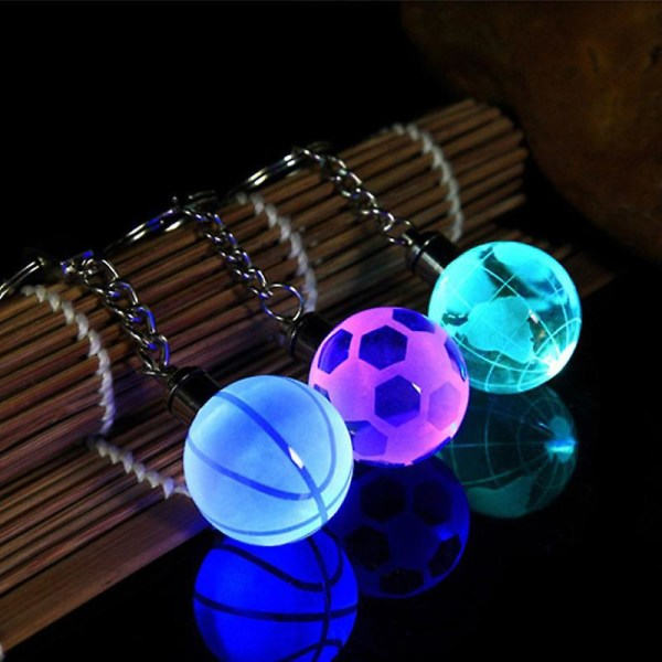 1. LED-kugle nøglering 3D Globe Lysende Basketball Form istall Nøglering Hængende Dekoration Julegave IC