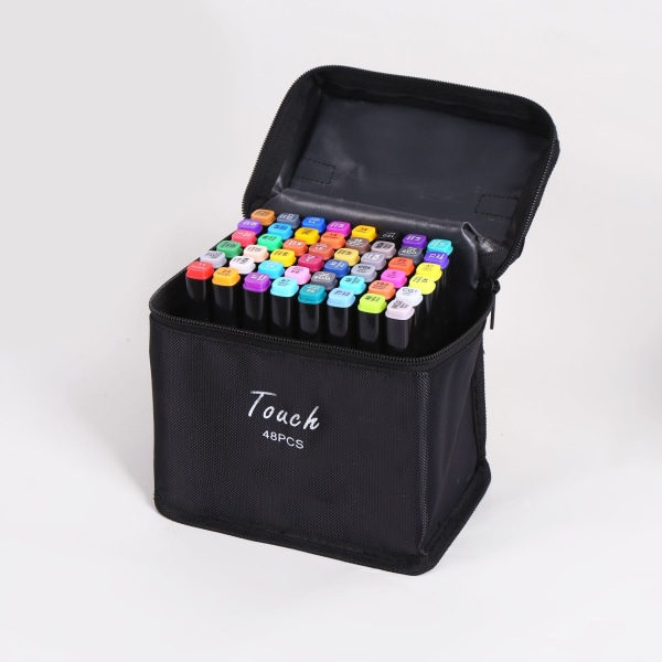IC 48-pack - Tuschpennor med fodral - Dubbelsidiga pennor i flera färger