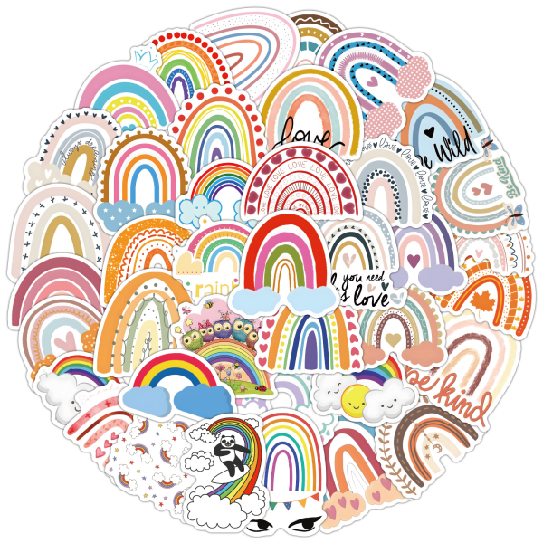 IC 60 stk Regnbue Tegnet Doodle Klistremerker B