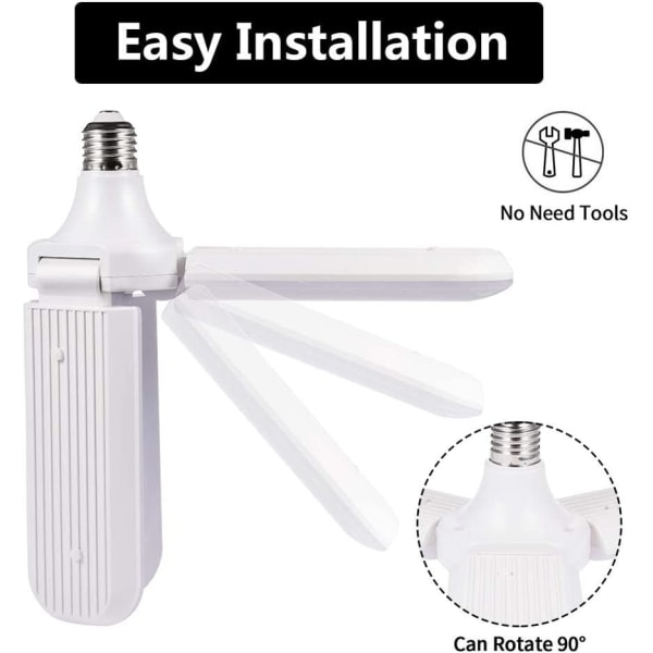 IC E27 LED-garasjelampe med 4 justerbare paneler