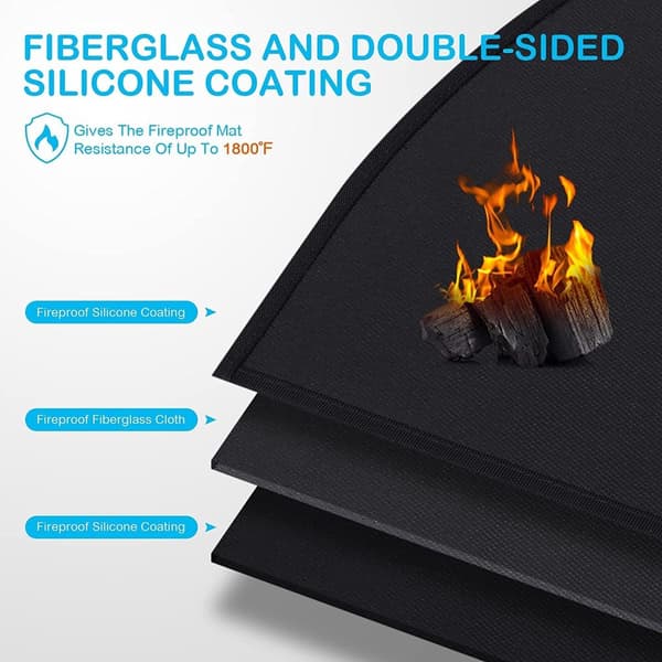 122 - 76 - cm - Fireplace - Mats - Fireproof - Mats - Fireproof - Mat - Grill - Floor - Mat - Floor - Protection - Black - Fire Pit - Mat