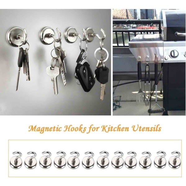 IC Magnetiska krokar, 110 lb kraftig stark magnet med krok för kylskåp, 16 mm starka sällsynta jordartsmetaller i neodymmagnetkrokar (12 st)