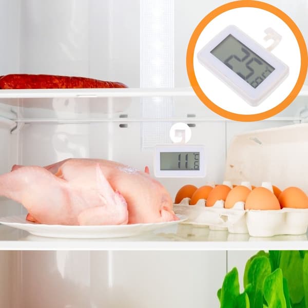 Kylskåps- och frytermometersats om 2, LCD-display, Celsius/Fahrenheit-omkopplare, 3-vägsmontering, för hem, kök, kontor