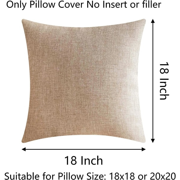 IC Putetrekk Lin Beige Putetrekk Kvadratiske Dekorative Farmhouse Accent Puter, sett med 2, 18x18 tommer, lett lin