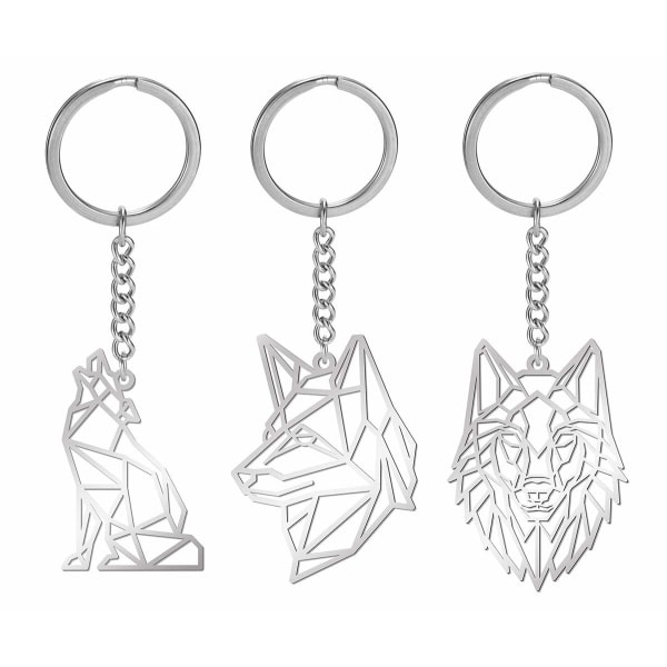 Pieces Rostfritt stål Cutout Design Wolf Keychain Wildlife IC