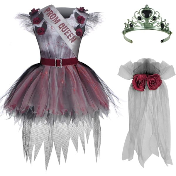 Spittacular Creations Kids Jenter Mørk Prom Queen Kostyme, Goth Prom Queen Kostyme for Barn, Jenter, Halloween L svart Large (10-12 yrs)