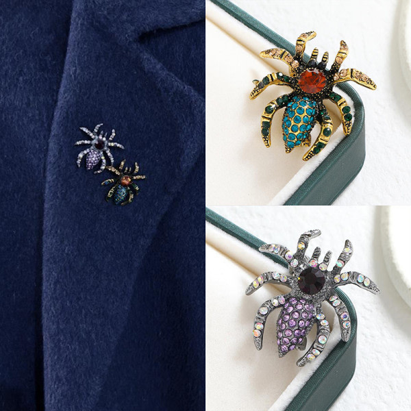 IC Retro Rhinestone Spider Brosch Pin Creative Insect Brooches Clo Purple