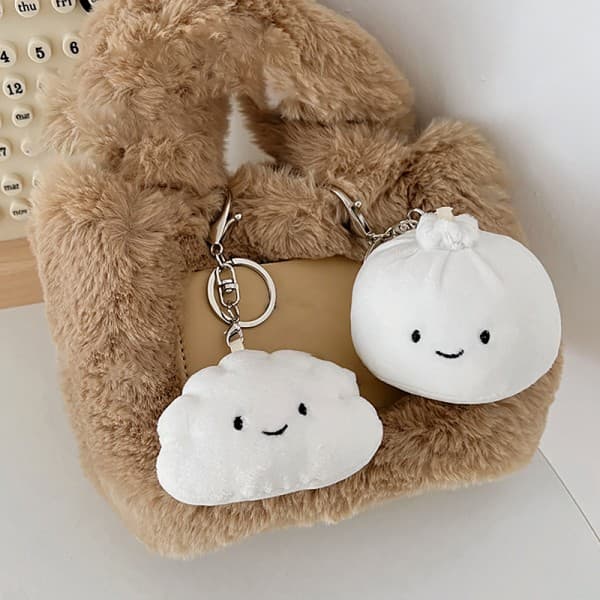 IC e Pehmo valkoinen riipus avaimenperä Tyttölaukun asuste Kawaii Pend A