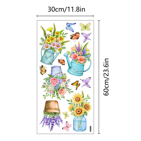IC-väggklistermärken, växter, blommor, fjärilar i krukväxter, vägg