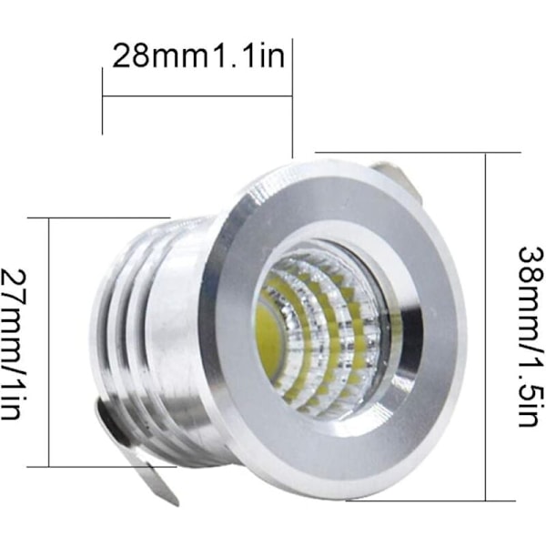 Pakke med 6 Sorte Mini LED Forsænkede Loftspots Mini LED Spotlight til Skabsloftlys, 3W, Kold Hvid