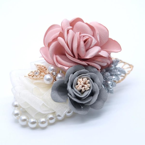 Mengxi Bröllop Brudhandled Corsage Brudtärna Falsk Ros Pärla Armband Boutonniere673 Vinröd