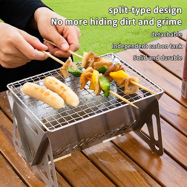 Bærbar Sammenklappelig Kulgrill Rustfrit Stål Multifunktionel Camping BBQ Ovn til Vandreture Baghave Picnic Lille 22cm 1