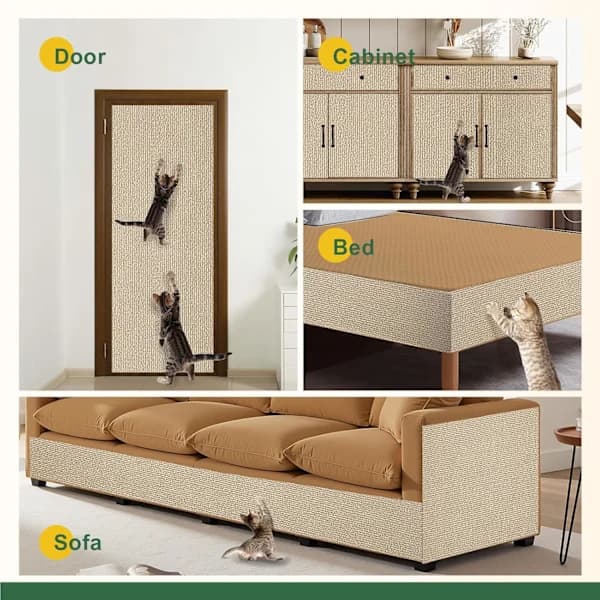 Selvklebende klorematte for katter, kuttbar polyester møbel- og veggbeskytter for katter, beige 200 x 40 cm