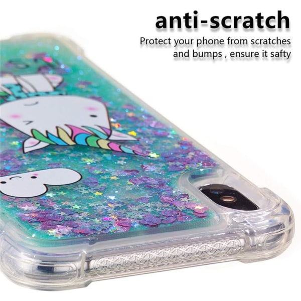 IC Case iPhone Xs Maxille, Grön Unicorn Liquid Glitter Flödande Quicksand case Söt Klar Mjuk Stötsäker TPU Slim Skydd