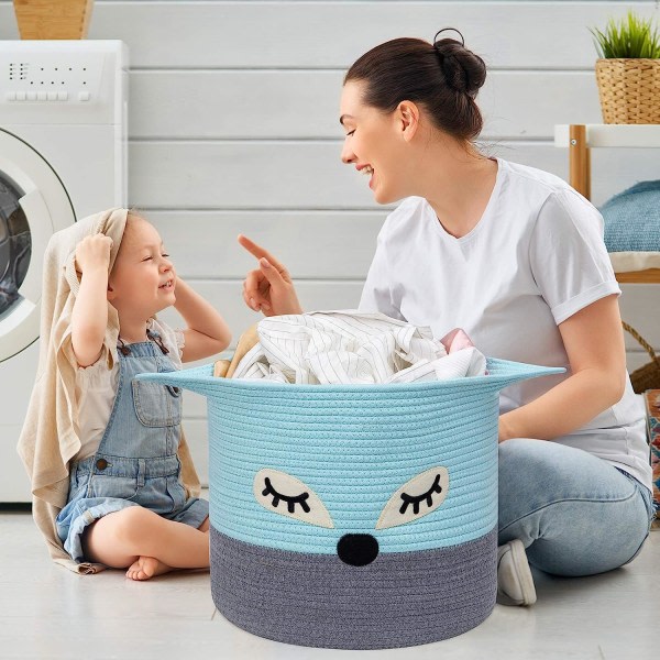 IC Hopfällbar tvättkorg i bomullsrep, förvaringskorg för leksaker för barn