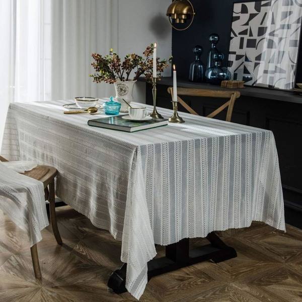 IC Rektangulær Borddug Spids Hult Vintage Borddug Kantvævet Lang Cover til Bryllupsbanket Ferie Spisebord (Hvid, 59\"x87\")