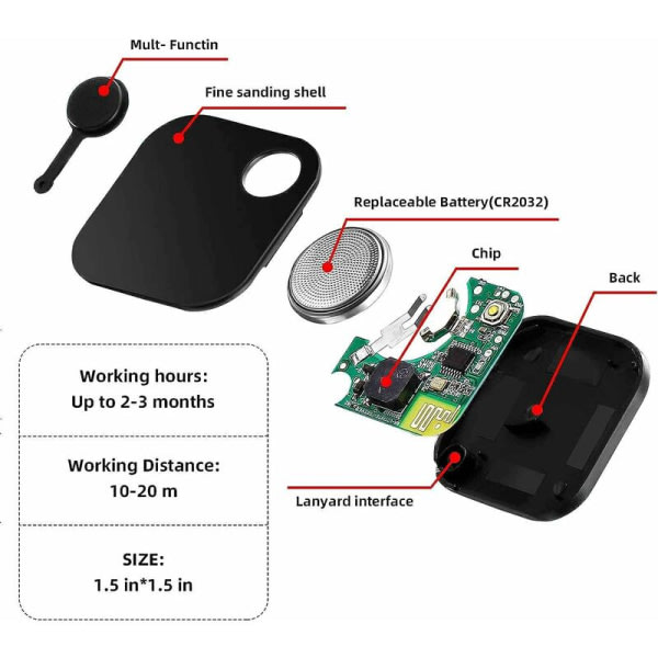 IC 4 stk vit+PE-taske+manual*2, sort+PE-taske+manual*2 Bluetooth smart positioneringsdyresporing