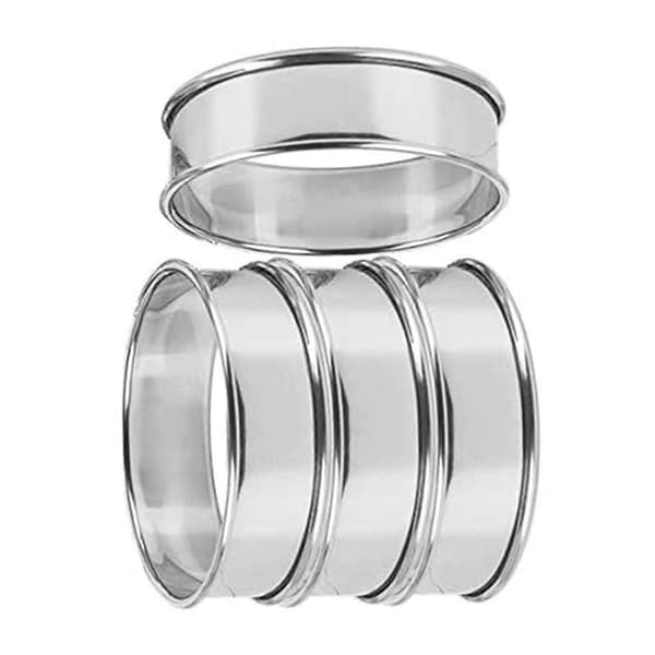 Crumpetringe sæt med 4, non-stick bageforme i rustfrit stål til engelske muffins, crumpets og hjemmebag, 8 cm