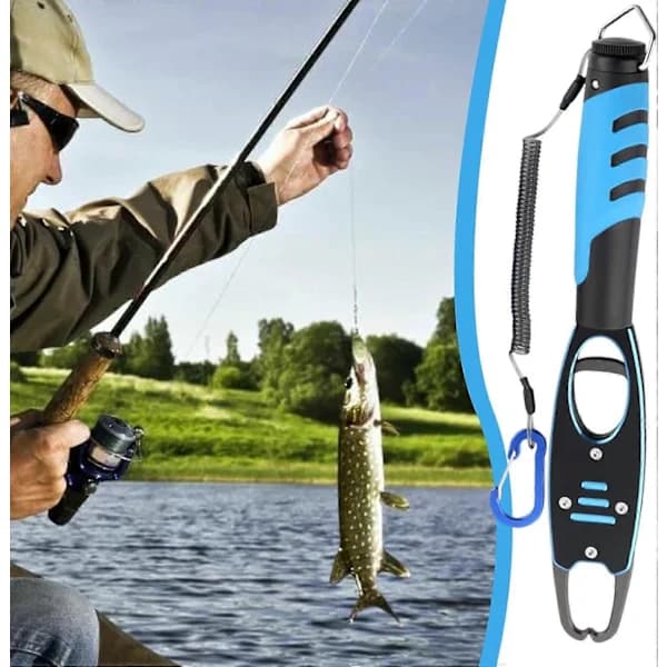 Fish Gripper with Scale, Lockable Fish Gripper, High-Performance Fish Holder and Hook Remover in Blue