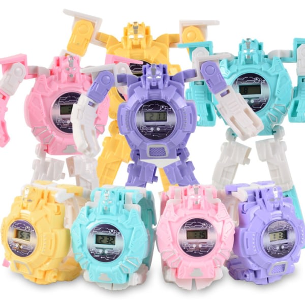 Creative Robot Transformer Kids Watch, Big Face Boys Digital Armbandsur purppura