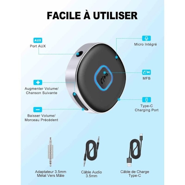 Bil Bluetooth Mottaker, Bluetooth 5.3 Jack Adapter, Bluetooth Mottaker Håndsfritt Anrop, Dobbel Tilkobling