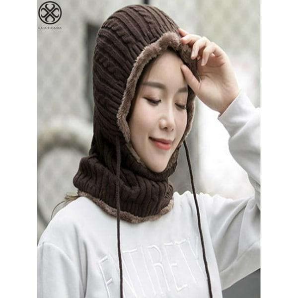 Dam Vintermössa Scarf Hatt Set Sammanfogad Hals Huvudvärmare Wrap Varma Vintermössor Halsdukar (kaffe)