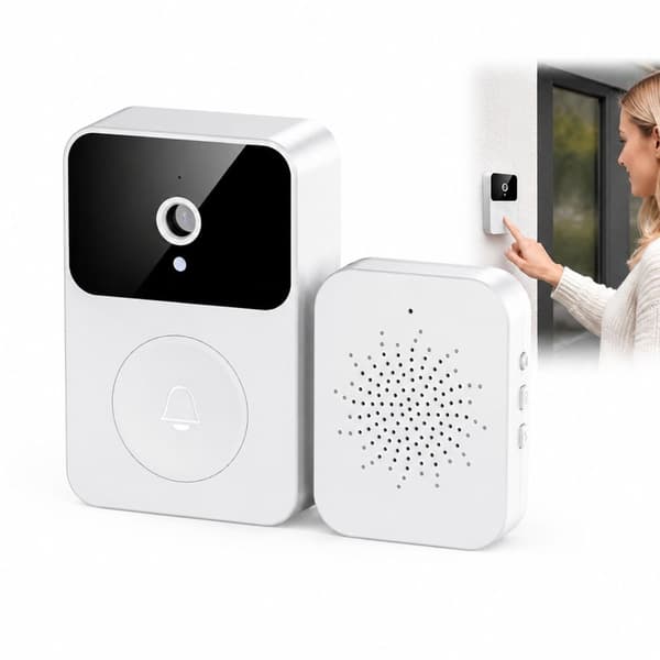 Smart videodørklokke med HD nattsyn, toveis lyd, bevegelsesdeteksjon og appkontroll for hjem, familier og eldre, hvit