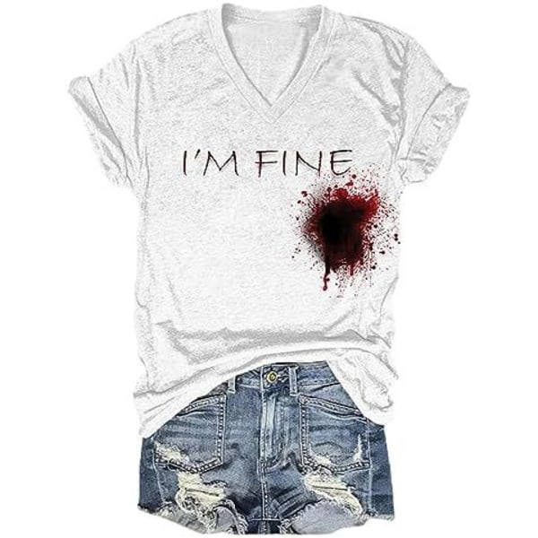 I'm Fine Bloody T-shirt Perfekt för Halloween Kostym Humor Rolig Bloodstained Bloody Hands L