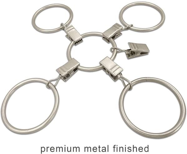40 metallgardinkrokar med klämmor och ringar - draperiklämmor, duschdraperikrokar - matt silver