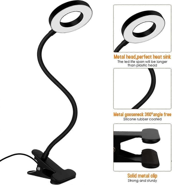Clip On Leselys, 48 LED Blått Lysblokkerende Gult Leselys, 3 Lysfargevalg, Dimbar