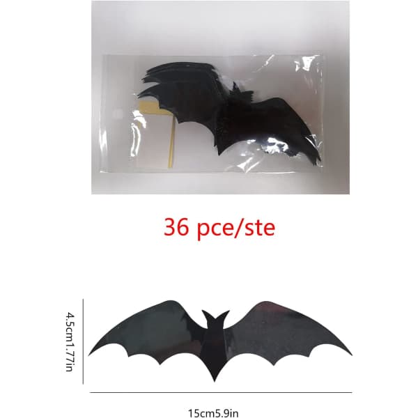 IC Halloween 3D-simuloivat lepakko kortit paperilepakko 36 mustaa lepakkoa