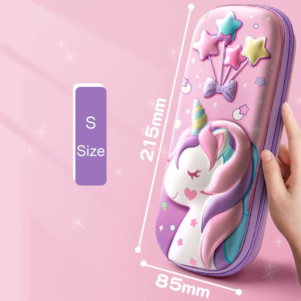 IC Tecknad Unicorn etui, rosa etui med stor kapasitet