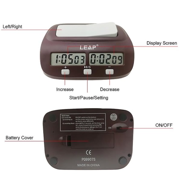 Leap Pq9907s shakkikello Chess Go Clock (viininpunainen)