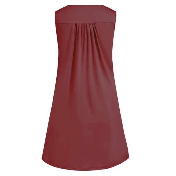 Kvinnor Solid Bohemian Dress Button Mini Dress Red Wine S