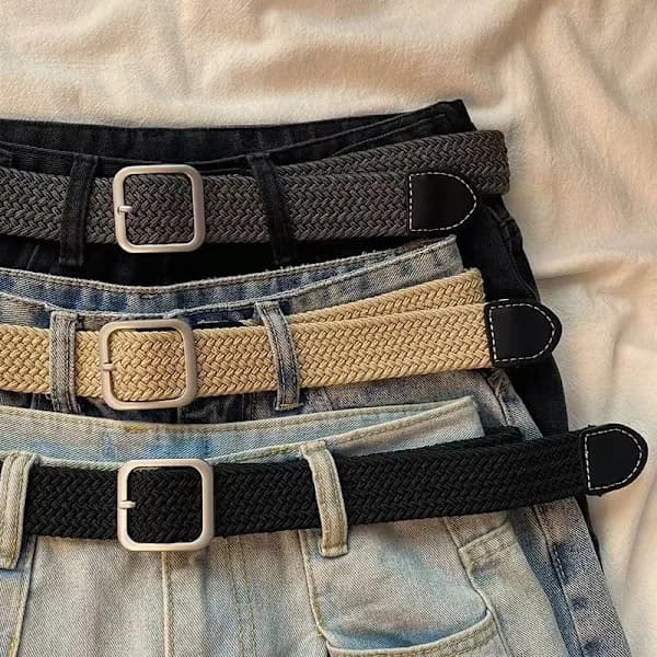 Elastisk elastikrem, vævet lærredstaljebånd, alsidigt afslappet nålespænde til damer og kvinder, kvindelig studerende sort Bredde 2.5cm, Længde 105cm black Width 2.5cm, Length 105cm