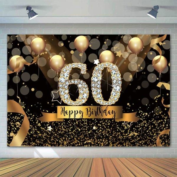 IC Onnea 60-vuotis syntymäpäivään Tausta Aikuisten Juhliin 7x5 jalkaa Bokeh Ympyrä Glitter Kulta Ilmapallo Valokuva Tausta Kuusikymmentävuotis Syntymäpäivä Juhla Musta Kulta