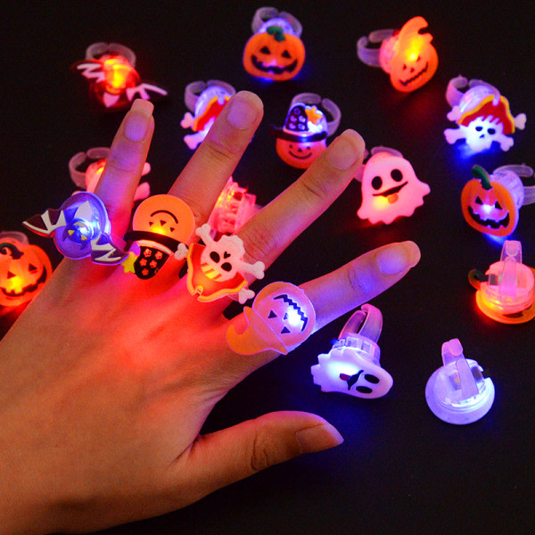 IC LED-lys Halloween Ring Glødende Græskar Spøgelse Kranium Ringe Hall Tilfældig 20stk