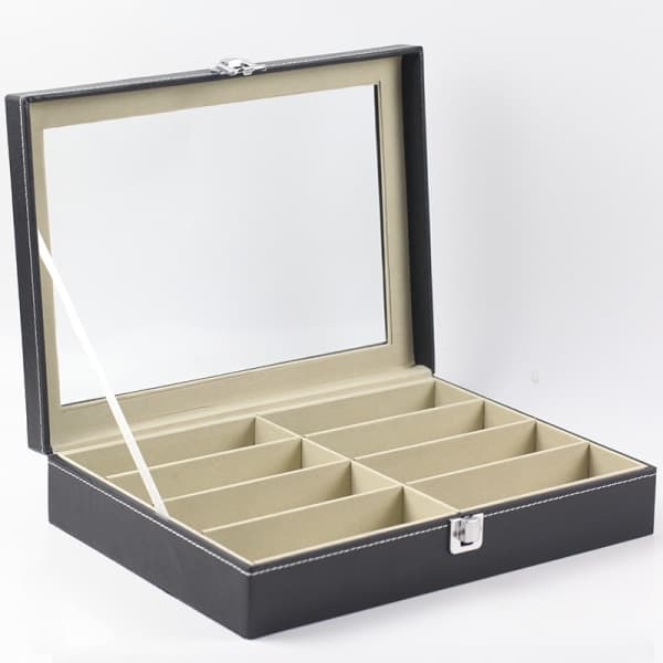 IC PU-brilleglass displayboks, 8-ruters solbrilleoppbevaringsboks