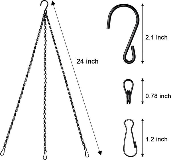 3 - stykker - 58 - cm - kædekombinationer: - blomsterkurv - blomsterpotter - passende - lanterner - fuglefoderautomater - Sort